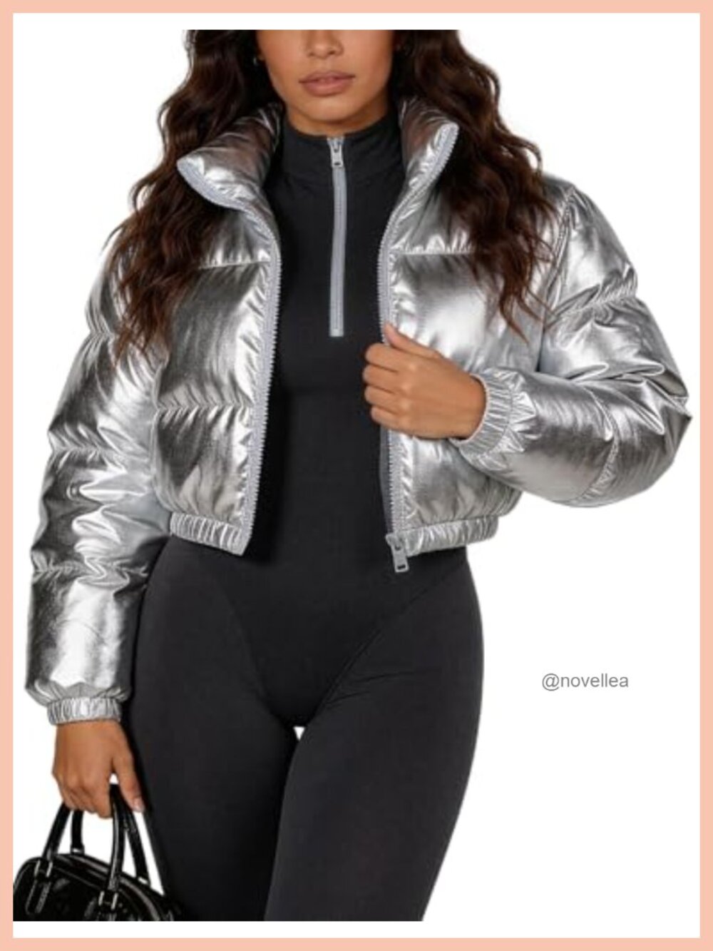Metallic Shiny Cropped Puffer Jacket Hooded Quilted Zip Up